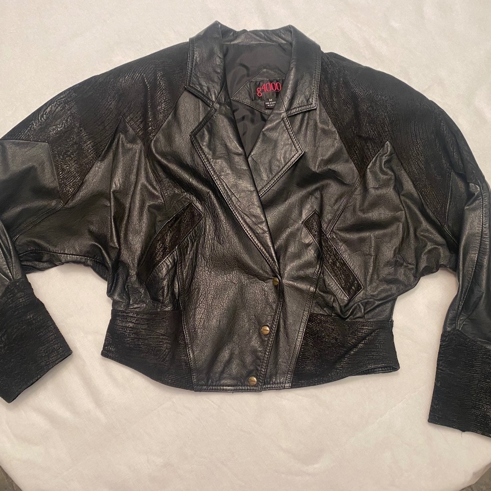 Black Leather Vintage Crop Jacket